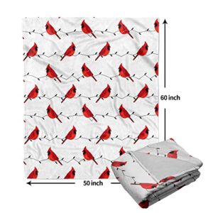 Cardinal Birds Blanket Velvet Touch Ultra Plush Christmas Holiday Printed Fleece Throw/Blanket for Kids and Adults Cardinal Gift -50 x 60inch