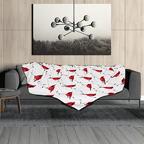 Cardinal Birds Blanket Velvet Touch Ultra Plush Christmas Holiday Printed Fleece Throw/Blanket for Kids and Adults Cardinal Gift -50 x 60inch