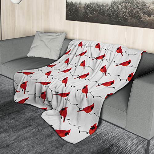 Cardinal Birds Blanket Velvet Touch Ultra Plush Christmas Holiday Printed Fleece Throw/Blanket for Kids and Adults Cardinal Gift -50 x 60inch