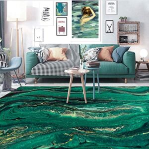 Emerald Green Gold Abstract Modern Area Rugs 4x6 Marble Pattern Hunter Carpets Rugs for Living Room Bedroom Dining Room Retro Accent Home Office Floor Rugs Indoor Non-Slip Kicthen Laundry Room Rug