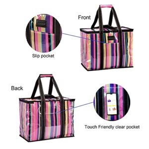 DEMOMENT Large Reusable Grocery Durable Shopping Zip Closure Tote Bag For Kitchen Supermarket Camping Beach Clothes Storage Carrier (Rainbow)