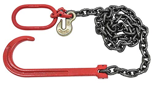 Mytee Products 3/8" x6' G80 15" Long Shank J Hook Tow Chain Recovery w/Eye Cradle Grab Hook - 7100 LBS WLL - Rollback Towing Chain for Car Wrecker Recovery Flatbed Trailers Truck - Towing Equipment