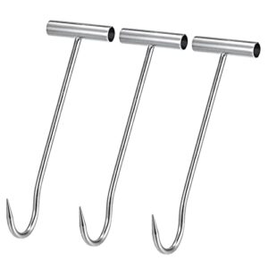 uxcell t-handle meat boning hook, galvanized curved t hooks for kitchen butcher shop restaurant 12"(300mm) 3pcs