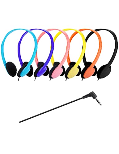 QWERDF 8 Pack Classroom Headphones Bulk for School Student Headsets Wired On-Ear Over-Ear Earphones Class Set Individually Bagged in 6 Multiple Colors