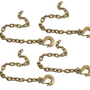 Mytee Products (4 Pack) 3/8" x 36" Trailer Safety Chains with Clevis Grab Hooks & Safety Clip | Grade 70 Binder Towing Trailer Chain