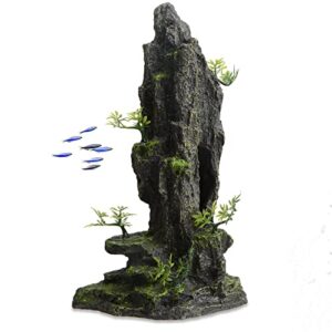 saim tall mountain view stone aquarium ornament artificial mountain hill view stone rock cave fish hiding cave for betta fish amano shrimp cichlid to play,hide and rest - a