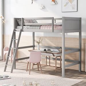 merax twin size junior loft bed with slide wood loft bunk bed for girls boys,space saving gray