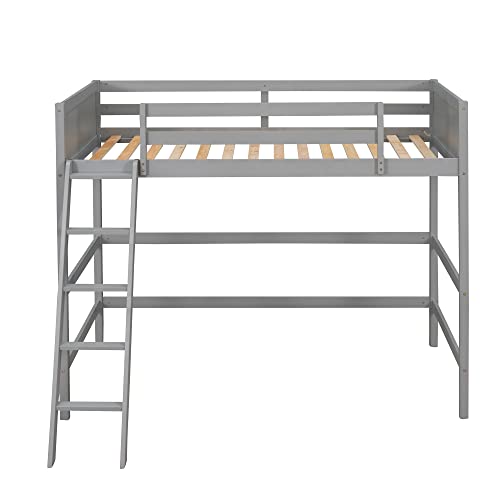 Merax Twin Size Junior Loft Bed with Slide Wood Loft Bunk Bed for Girls Boys,Space Saving Gray