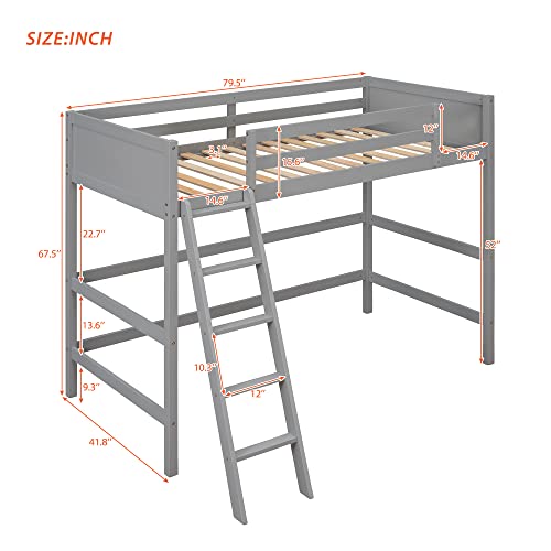 Merax Twin Size Junior Loft Bed with Slide Wood Loft Bunk Bed for Girls Boys,Space Saving Gray