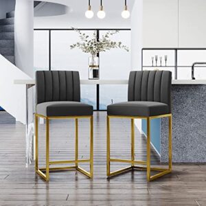 harper & bright designs dining chair set of 2, modern counter height bar stools, dining chairs with square velvet upholstered seat and backrest for party, dining room (set of 2/square, gray+gold)