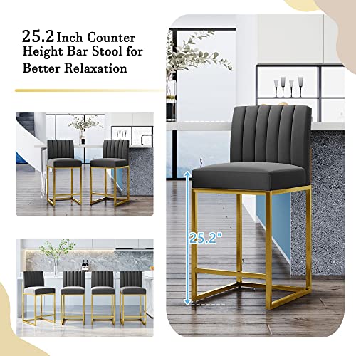 Harper & Bright Designs Dining Chair Set of 2, Modern Counter Height Bar Stools, Dining Chairs with Square Velvet Upholstered Seat and Backrest for Party, Dining Room (Set of 2/Square, Gray+Gold)