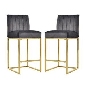 Harper & Bright Designs Dining Chair Set of 2, Modern Counter Height Bar Stools, Dining Chairs with Square Velvet Upholstered Seat and Backrest for Party, Dining Room (Set of 2/Square, Gray+Gold)