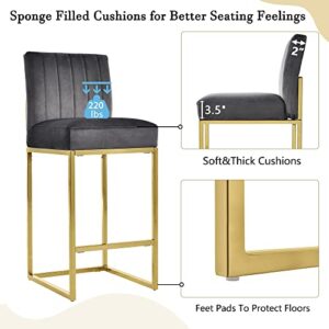 Harper & Bright Designs Dining Chair Set of 2, Modern Counter Height Bar Stools, Dining Chairs with Square Velvet Upholstered Seat and Backrest for Party, Dining Room (Set of 2/Square, Gray+Gold)