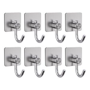 8 pack adhesive hooks heavy duty stainless steel wall hooks sticky holder waterproof aluminum towel hooks for hanging coat hat key clothes closet hook wall mount for kitchen bathroom office