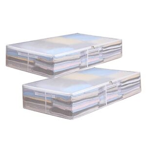 2-pack under bed storage containers 58l foldable pvc bag large capacity storage containers with strong zipper, 3 reinforced handles, low profile underbed storage bins for clothes, blankets, shoes