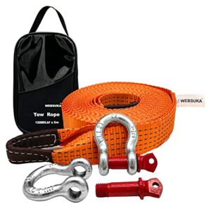 heavy duty tow straps recovery kit, 2" x 16ft recovery strap with 12000 lbs break strength, heavy duty tow rope d-ring shackles for towing vehicles, boats(orange)