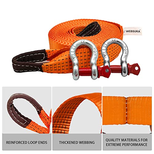 Heavy Duty Tow Straps Recovery Kit, 2" x 16ft Recovery Strap with 12000 lbs Break Strength, Heavy Duty Tow Rope D-Ring Shackles for Towing Vehicles, Boats(Orange)