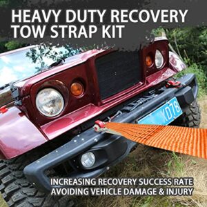 Heavy Duty Tow Straps Recovery Kit, 2" x 16ft Recovery Strap with 12000 lbs Break Strength, Heavy Duty Tow Rope D-Ring Shackles for Towing Vehicles, Boats(Orange)