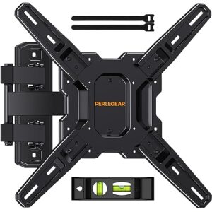 perlegear ul listed full motion tv mount for most 26–60 inch flat or curved tvs up to 82 lbs, wall mount tv bracket with articulating arms, tool-free tilt, swivel, extension, max vesa 400x400mm, pgmf3