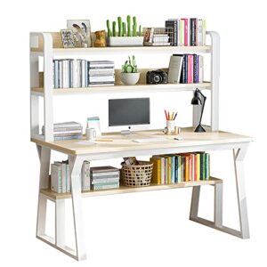 qqxx computer desk with hutch and bookshelf,47 inch large pc table with metal legs,home office table desk with storage shelves,study writing workstation,easy assemble,white,31x20x29inch