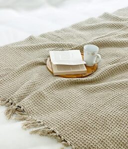 chardin home stonewash beige waffle weave throw, 50x60 inch 100% cotton- large, wearable, breathable, skin-friendly & cozy everyday use blanket for couch, bed, sofa - soft & lightweight picnic throw