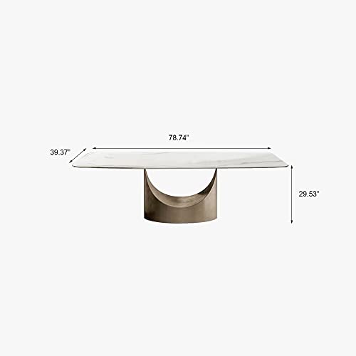 POVISON Modern Dining Table, 79 Inch White Dining Room Table for up to 8, Sintered Stone Table Top, Rectangular Pedestal Dining Table with Gold Carbon Steel Base for Kitchen & Dining