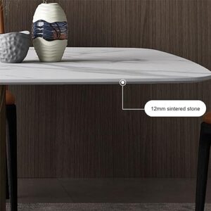 POVISON Modern Dining Table, 79 Inch White Dining Room Table for up to 8, Sintered Stone Table Top, Rectangular Pedestal Dining Table with Gold Carbon Steel Base for Kitchen & Dining