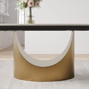 POVISON Modern Dining Table, 79 Inch White Dining Room Table for up to 8, Sintered Stone Table Top, Rectangular Pedestal Dining Table with Gold Carbon Steel Base for Kitchen & Dining