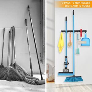 ALIEN SYSTEM Mop and Broom holder wall mount 3 Pack - Hooks for brooms and mops - Wall mount broom and mop holder - Tool organizers and storage