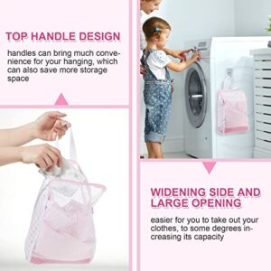 5 Pack Honeycomb Mesh Laundry Bag with Handle Delicate Bag for Washing Machine Large Opening Side Widening Zippered Mesh Bag Lingerie Bag for Sock Bra Baby Items Travel Garment, 3 Sizes (Pink)