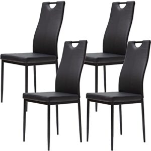 black pu leather dining chairs set of 4 living room chairs - modern upholstered side chairs with stable metal legs, carrying handle, kitchen armless chair for dining room, kitchen, restaurant