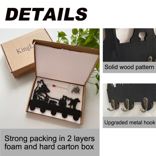 SCITOY Wolf Key Holder, Animal Theme Wall Mount Organizer, Wooden Key Hooks with 5 Metal Hooks,19 * 29 * 3cm Black Home Decoration for Storage, Living Room, Hallway, Office