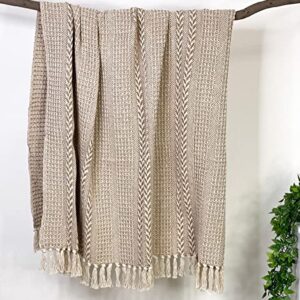 Chardin home Beige Braided Waffle Weave Throw, 50x60 Inch Recycled Cotton- Large, Wearable, Breathable, Skin-Friendly Everyday use Blanket for Couch, Bed, Sofa - Soft Lightweight Picnic Rug