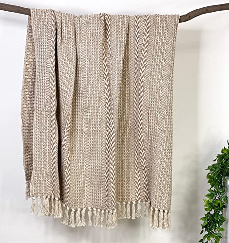 Chardin home Beige Braided Waffle Weave Throw, 50x60 Inch Recycled Cotton- Large, Wearable, Breathable, Skin-Friendly Everyday use Blanket for Couch, Bed, Sofa - Soft Lightweight Picnic Rug