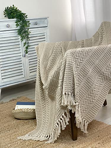 Chardin home Beige Braided Waffle Weave Throw, 50x60 Inch Recycled Cotton- Large, Wearable, Breathable, Skin-Friendly Everyday use Blanket for Couch, Bed, Sofa - Soft Lightweight Picnic Rug