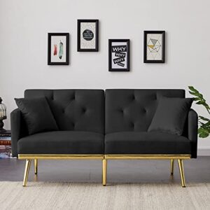 keainvren reversible sleeper sofa bed,59'' velvet modern loveseat tufted upholstered small couch furniture with pocket for living room,bedroom,office,lounge,reception room (black)