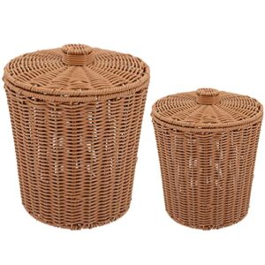 GANAZONO Wicker Garbage Bin 2pcs Wicker Trash Can with Lid Bathroom Rattan Step Trash Can for Kitchen Home Silent Closure Garbage Can Removable Liner Bucket Wastebasket Woven Trash Bin