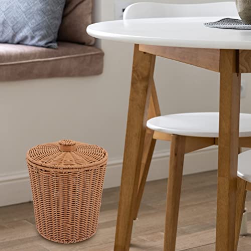 GANAZONO Wicker Garbage Bin 2pcs Wicker Trash Can with Lid Bathroom Rattan Step Trash Can for Kitchen Home Silent Closure Garbage Can Removable Liner Bucket Wastebasket Woven Trash Bin