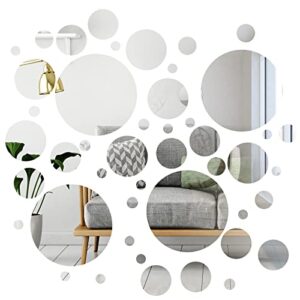 mirror wall stickers acrylic mirror setting round peel and stick mirror circle stick on mirrors for wall decorative mirror decals 3d self adhesive mirror tiles for living room bedroom decor (48 pcs)