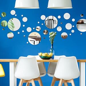 Mirror Wall Stickers Acrylic Mirror Setting Round Peel and Stick Mirror Circle Stick on Mirrors for Wall Decorative Mirror Decals 3D Self Adhesive Mirror Tiles for Living Room Bedroom Decor (48 Pcs)