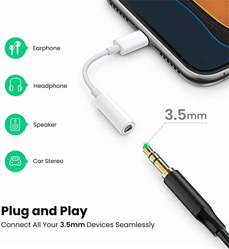 iPhone Headphone Adapter, 2 Pack [Apple MFi Certified] Lightning to 3.5mm Headphone/Earphone Jack Aux Audio Adapter Converter Dongle Compatible for iPhone 14 13 12 11 XS XR X 8 7 iPad, Support All iOS