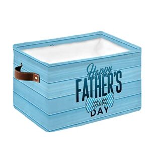 Storage Bin Foldable Storage Basket Happy Father's Day Bow Tie Blue Stripes,Large Storage Bins Handles Storage Baskets for Organizing,Farm Gradient Wood Grain Collapsible Storage Cubes Organizer 25L