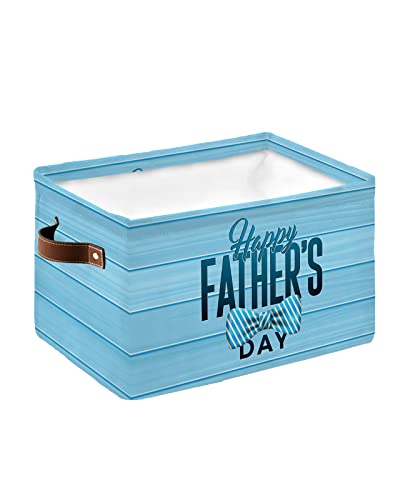 Storage Bin Foldable Storage Basket Happy Father's Day Bow Tie Blue Stripes,Large Storage Bins Handles Storage Baskets for Organizing,Farm Gradient Wood Grain Collapsible Storage Cubes Organizer 25L