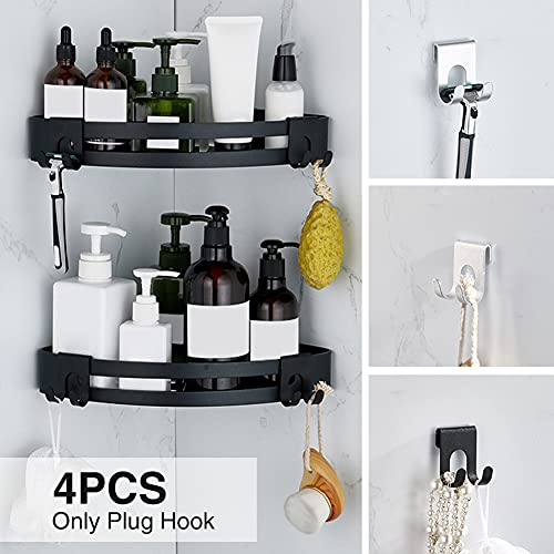 Razor Holder for Shower, 4pcs Razor Holder Shaver Hook Hanger Stand, Self Adhesive Razor Hanger Hooks, Bathroom Kitchen Organizer for Hanging Towel(Black)