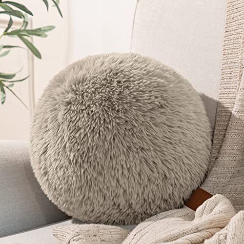 Ashler Plush Ball Throw Pillow and Cushion for Sofa, Cute Style Round Pillow with Handle, Super Soft Spherical Pillow for Bedroom, Circle Orb Shaped Decorative 10 x 10 Inches Dark Grey