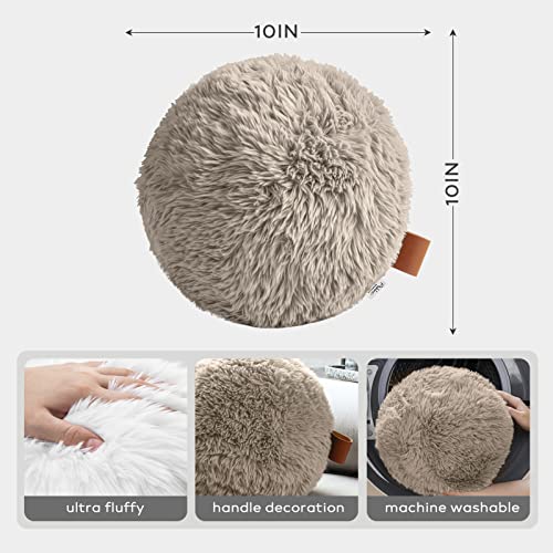 Ashler Plush Ball Throw Pillow and Cushion for Sofa, Cute Style Round Pillow with Handle, Super Soft Spherical Pillow for Bedroom, Circle Orb Shaped Decorative 10 x 10 Inches Dark Grey