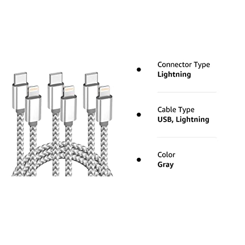 USB C to Lightning Cable 3Pack 6 FT Apple MFi Certified iPhone Fast Charger Type c to Lightning Cable Nylon Braided iPhone Cord for iPhone 13 12 11 Pro Max Xr Xs 8 7 6 Plus and More