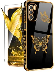coralogo for moto g stylus 5g 2022 case (not fit 4g) butterfly for women girls girly cute phone cases pretty gold plated butterflies design with screen black cover for motorola g stylus 5g 2022 6.8"