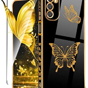 Coralogo for Moto G Stylus 5G 2022 Case (NOT FIT 4G) Butterfly for Women Girls Girly Cute Phone Cases Pretty Gold Plated Butterflies Design with Screen Black Cover for Motorola G Stylus 5G 2022 6.8"