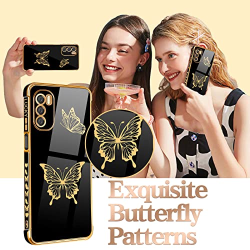 Coralogo for Moto G Stylus 5G 2022 Case (NOT FIT 4G) Butterfly for Women Girls Girly Cute Phone Cases Pretty Gold Plated Butterflies Design with Screen Black Cover for Motorola G Stylus 5G 2022 6.8"